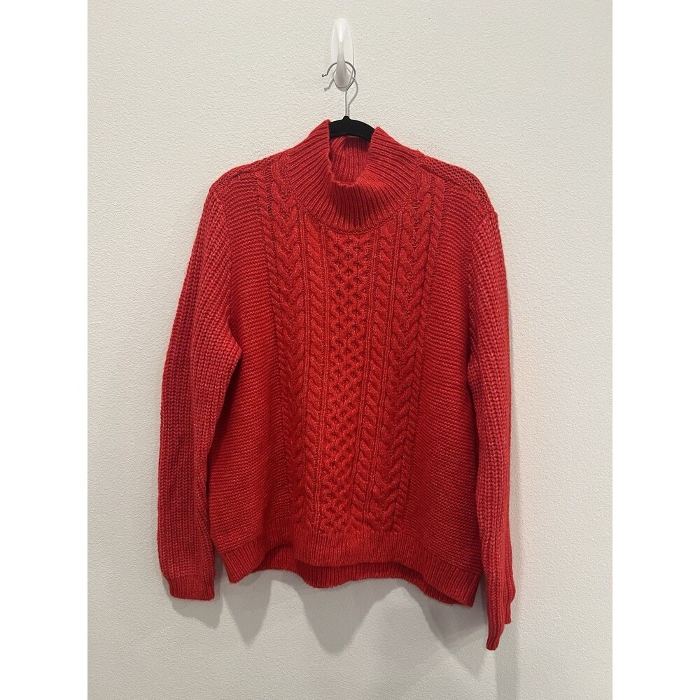 Loft Plus Red Wool Blend  Mock Turtleneck Cable Knit Soft Sweater Size 16/18